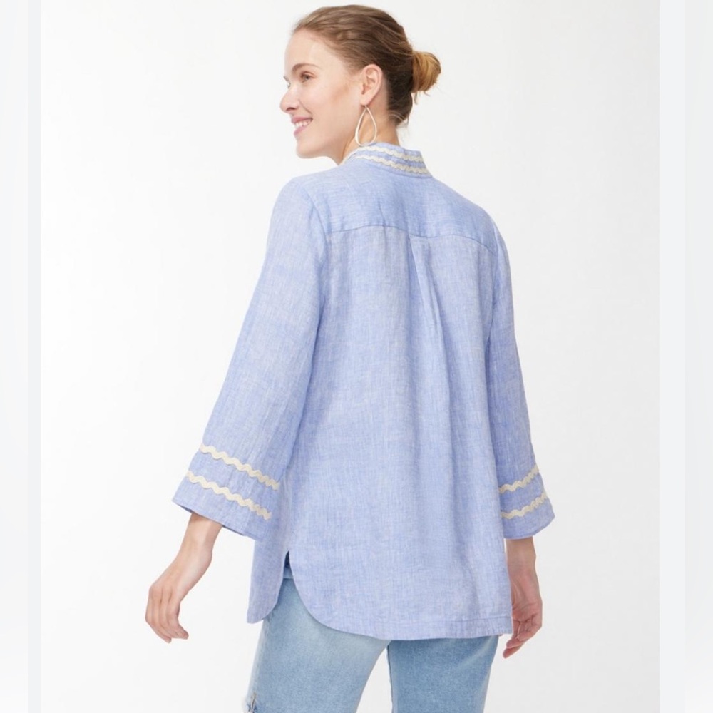 NWOT | Chico’s Embroidered Linen Tunic | Blue Veil - Picture 3 of 11